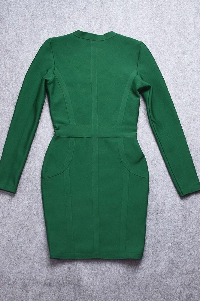 Eva Long Sleeve Bandage Mini Dress - Emerald Green - Image 8