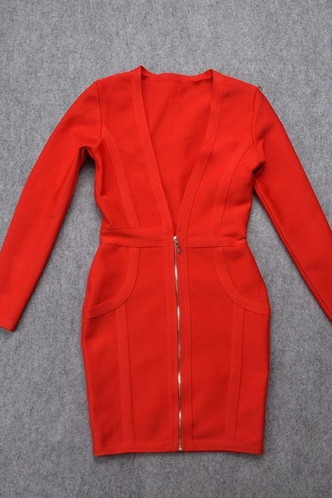 Eva Long Sleeve Bandage Mini Dress - Lipstick Red - Image 10