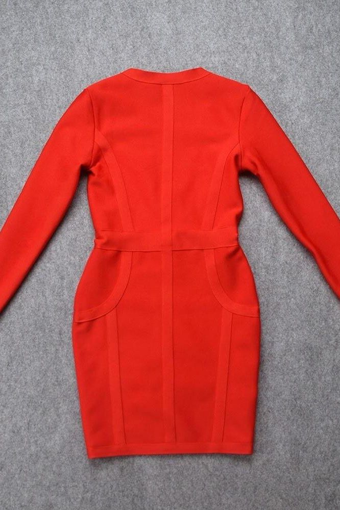 Eva Long Sleeve Bandage Mini Dress - Lipstick Red - Image 11