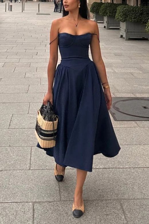 Everly Midi Dress - Navy Blue (Sale) - Image 6