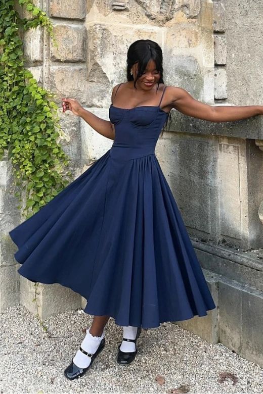 Everly Midi Dress - Navy Blue (Sale) - Image 9