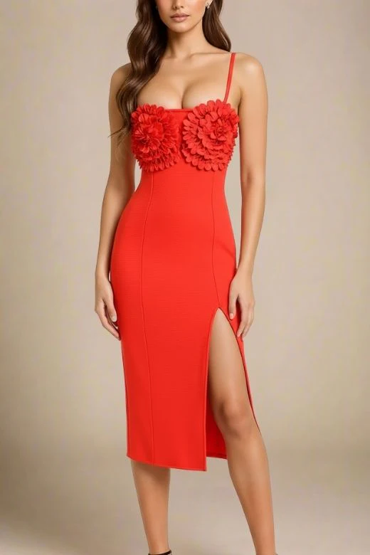 Faye Bandage Midi Dress - Lipstick Red - Image 3
