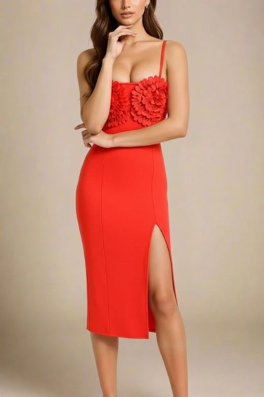 Faye Bandage Midi Dress - Lipstick Red - Image 4
