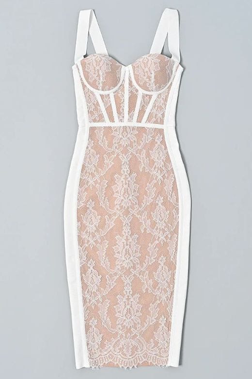 Genevieve Bodycon Midi Dress - White Pearl - Image 11