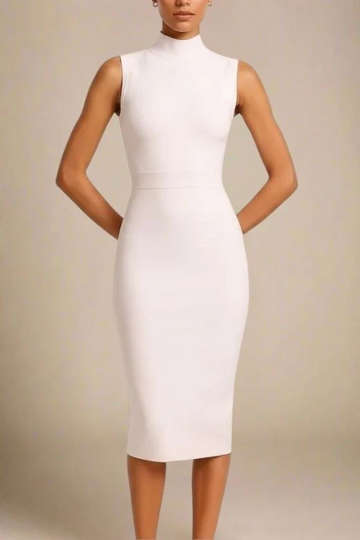 Grace Bandage Midi Dress - Cream - Image 3