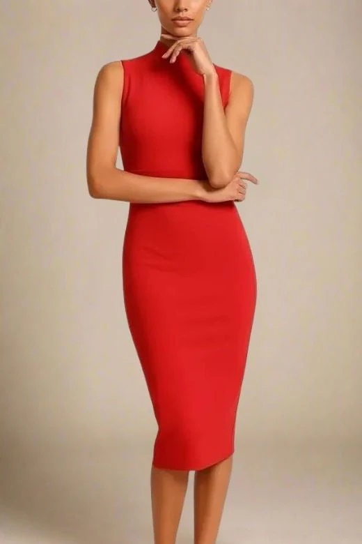 Grace Bandage Midi Dress - Lipstick Red - Image 3