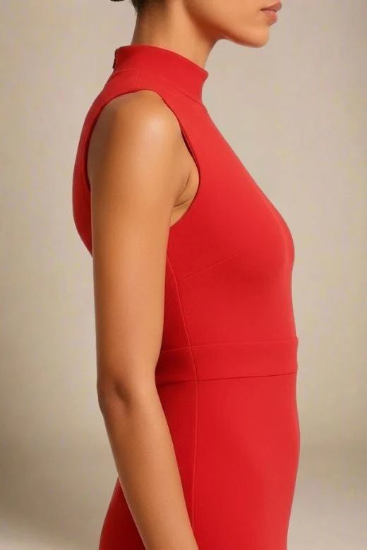Grace Bandage Midi Dress - Lipstick Red - Image 4