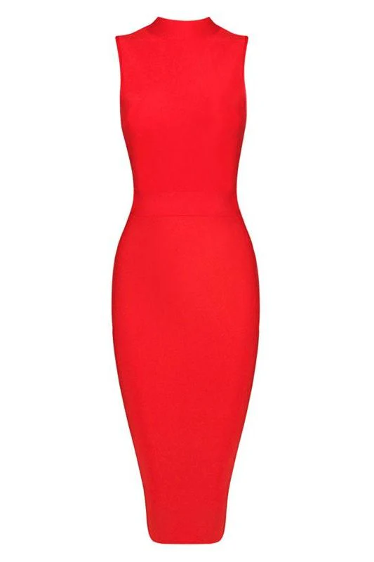 Grace Bandage Midi Dress - Lipstick Red (Sale) - Image 3