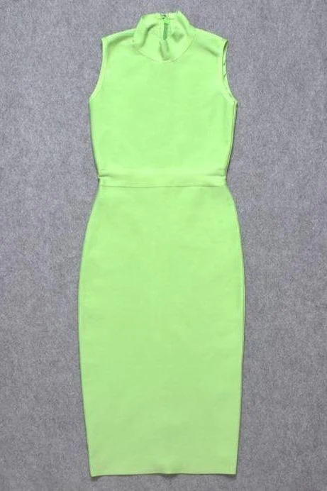 Grace Bandage Midi Dress - Neon Green - Image 12
