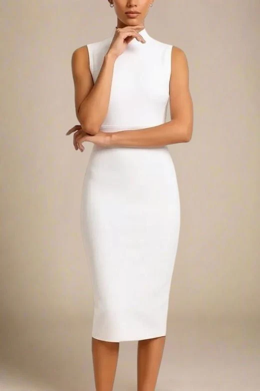 Grace Bandage Midi Dress - White Pearl - Image 3
