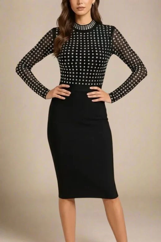 Hazel Long Sleeve Bodycon Dress - Classic Black - Image 5