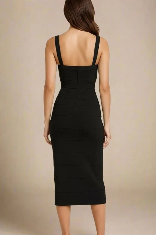 Heidi Bandage Midi Dress - Classic Black - Image 3