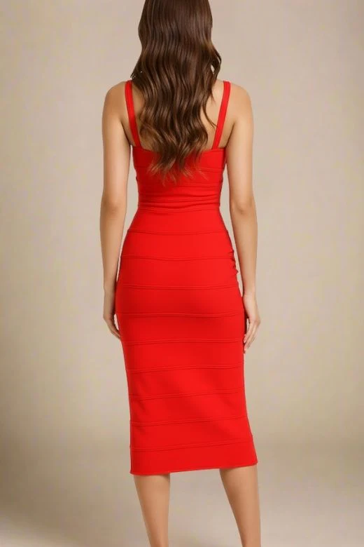 Heidi Bandage Midi Dress - Lipstick Red - Image 3