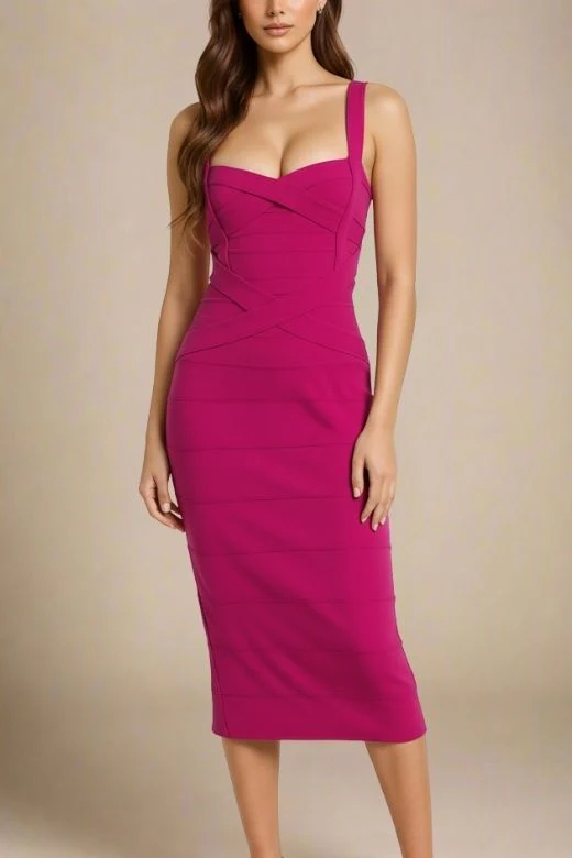 Heidi Bandage Midi Dress - Magenta Pink (Sale) - Image 5