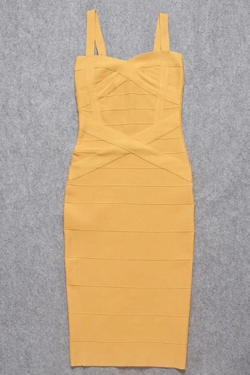 Heidi Bandage Midi Dress - Mustard Yellow - Image 12