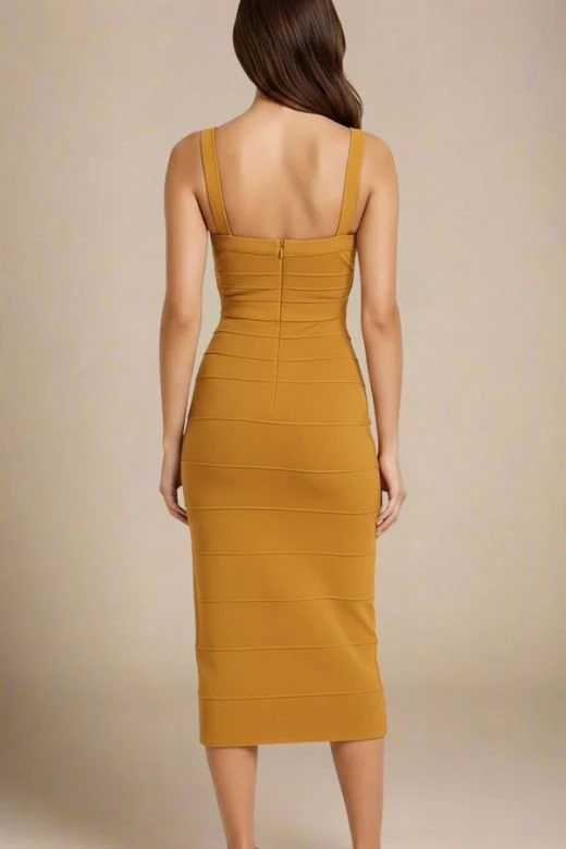 Heidi Bandage Midi Dress - Mustard Yellow - Image 3