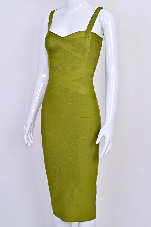 Heidi Bandage Midi Dress - Olive Green - Image 13