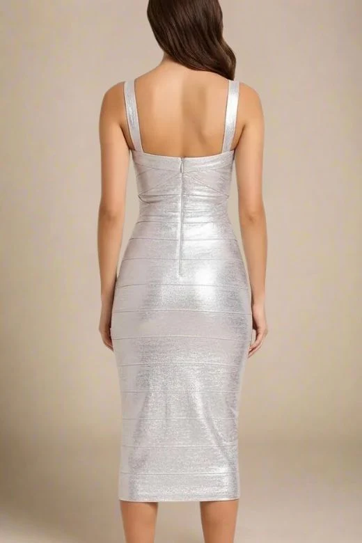 Heidi Bandage Midi Dress - Silver - Image 3