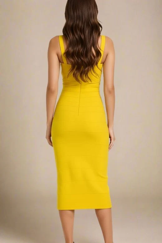 Heidi Bandage Midi Dress - Sun Yellow - Image 3