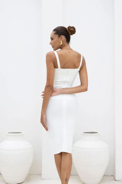 Heidi Bandage Midi Dress - White Pearl (Sale) - Image 4