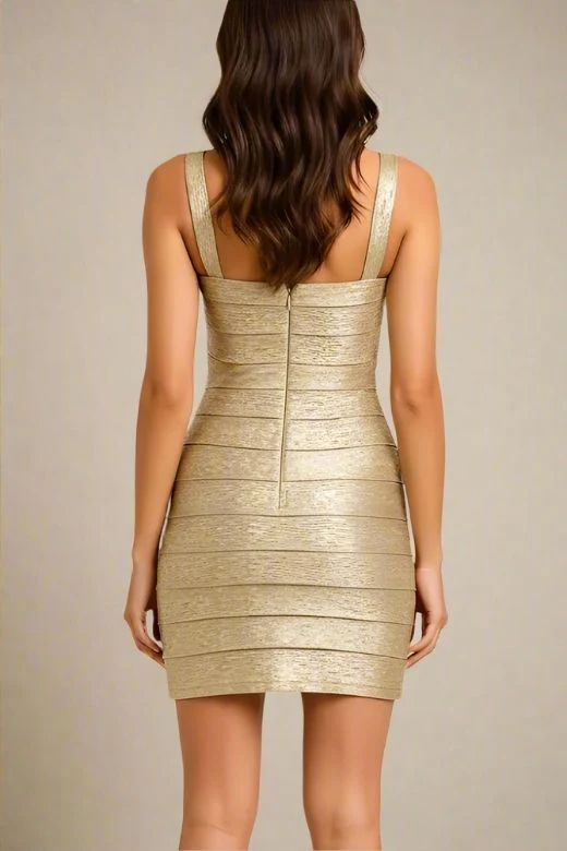 Heidi Bandage Mini Dress - Gold - Image 3