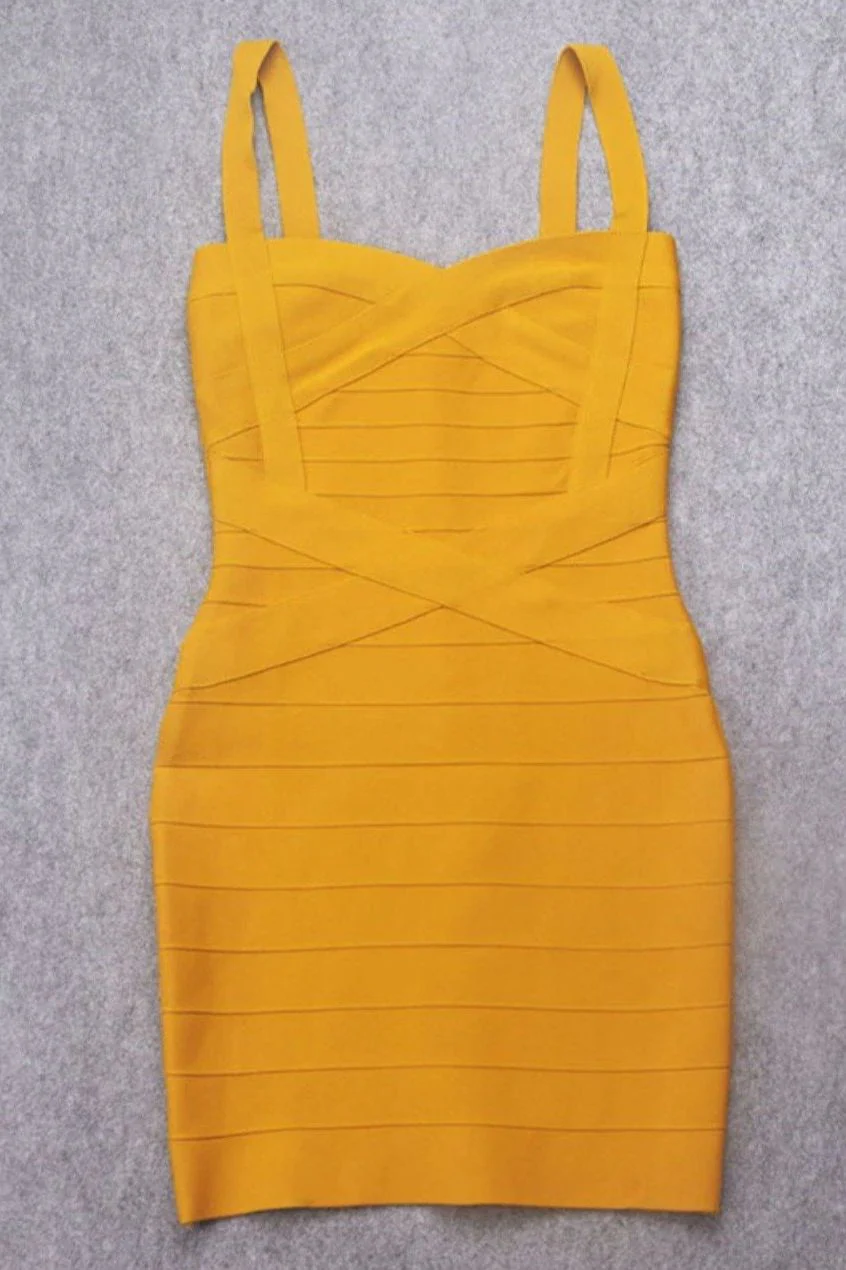 Heidi Bandage Mini Dress - Mustard Yellow - Image 10