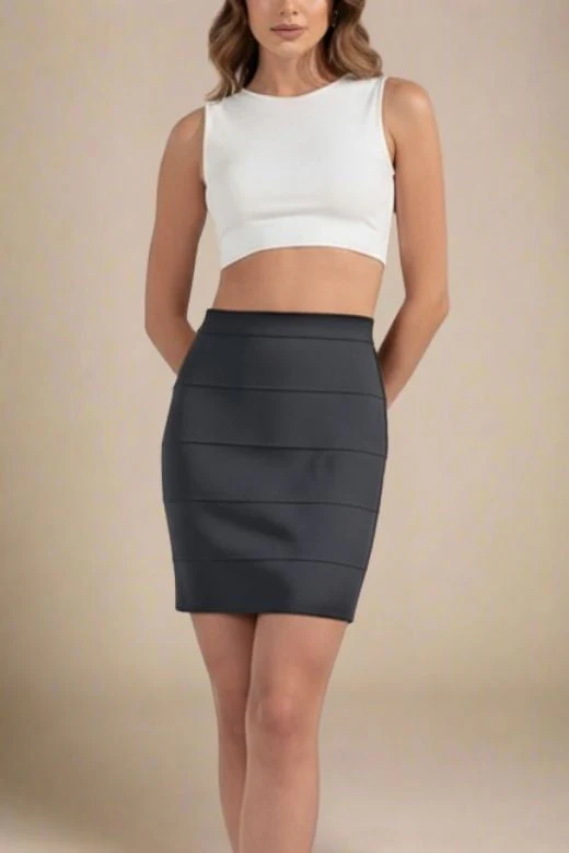 High Waist Bandage Mini Skirt - Classic Black