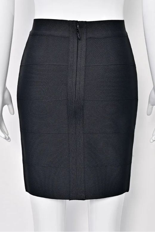 High Waist Bandage Mini Skirt - Classic Black - Image 12