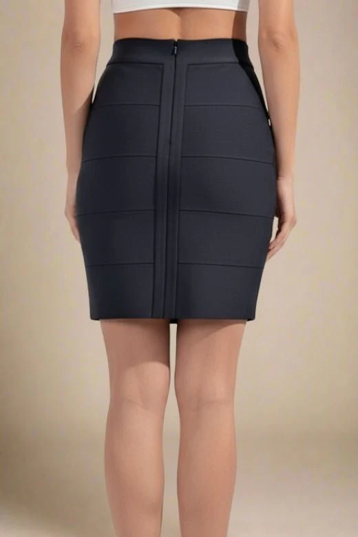 High Waist Bandage Mini Skirt - Classic Black - Image 3