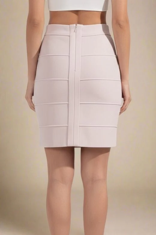 High Waist Bandage Mini Skirt - Cream - Image 3