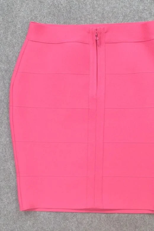 High Waist Bandage Striped Mini Skirt - Hot Pink - Image 10