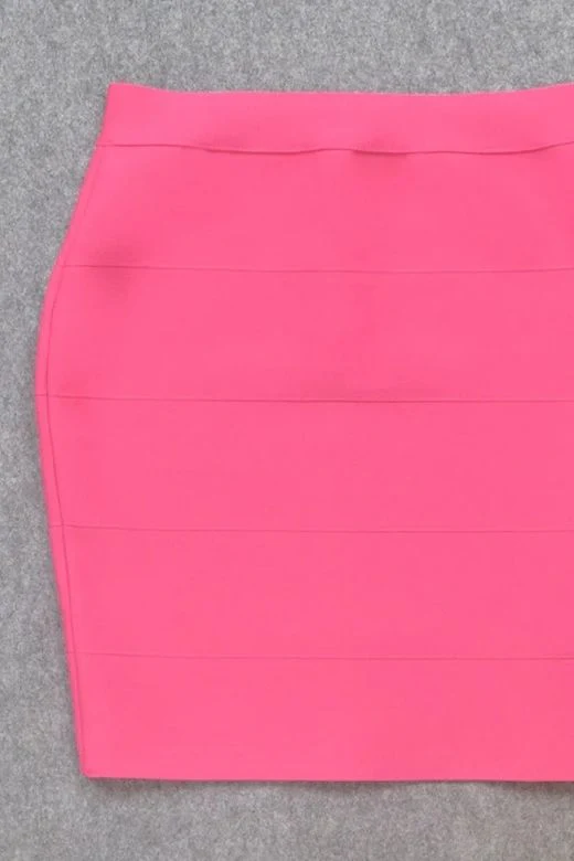 High Waist Bandage Striped Mini Skirt - Hot Pink - Image 9