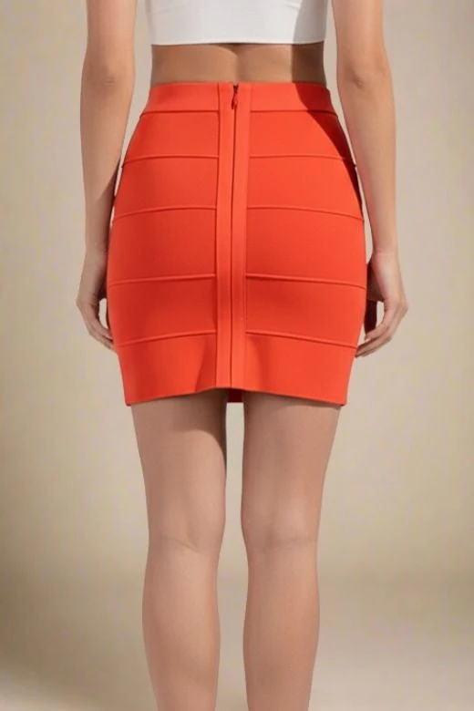 High Waist Bandage Mini Skirt - Lipstick Red - Image 2