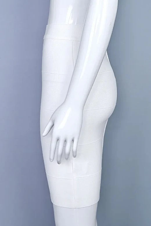 High Waist Bandage Mini Skirt - White Pearl - Image 10