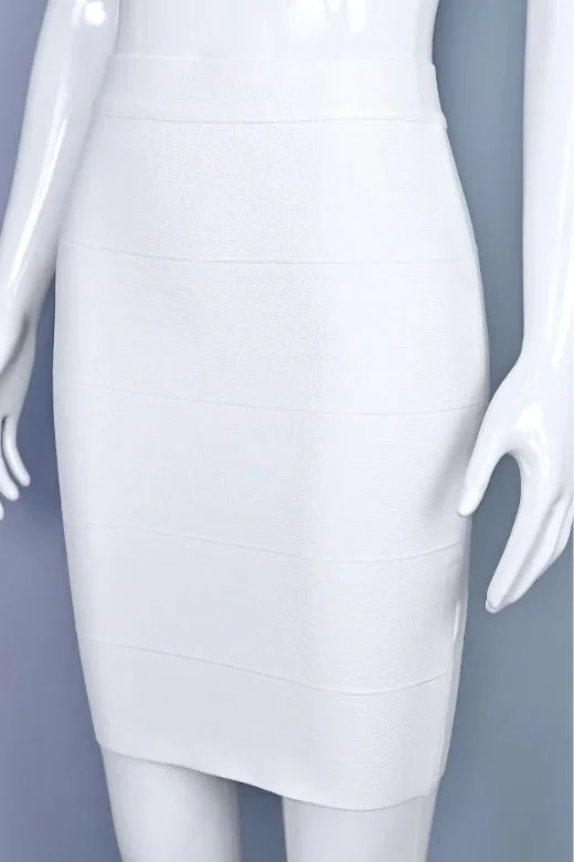 High Waist Bandage Mini Skirt - White Pearl - Image 11