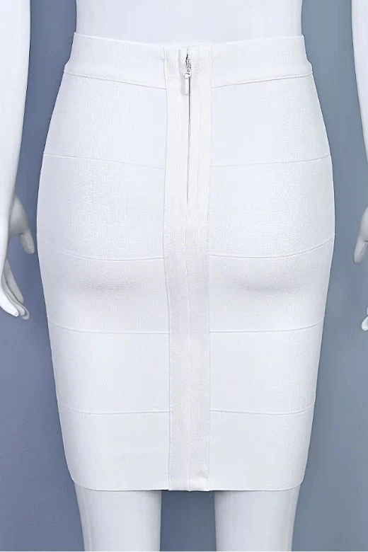 High Waist Bandage Mini Skirt - White Pearl - Image 12
