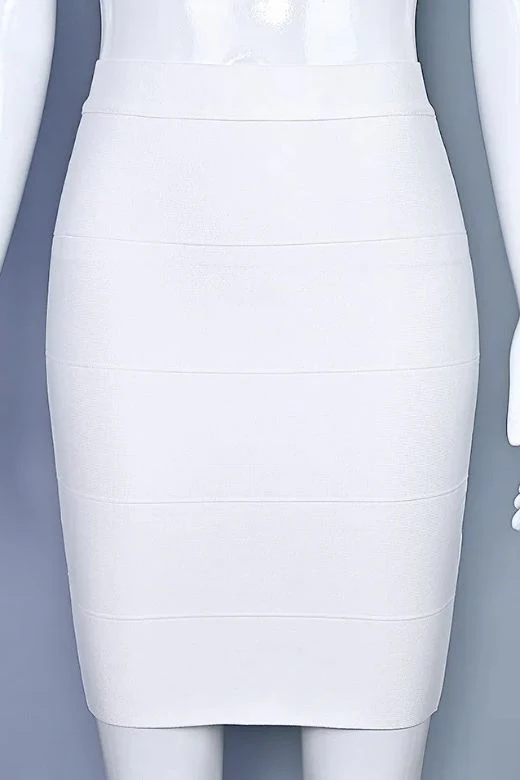 High Waist Bandage Mini Skirt - White Pearl - Image 9