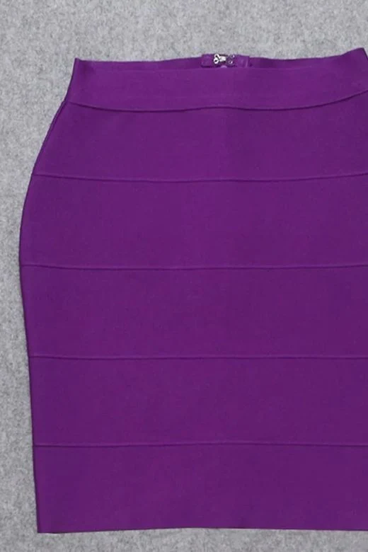High Waist Bandage Striped Mini Skirt - Plum Purple - Image 8