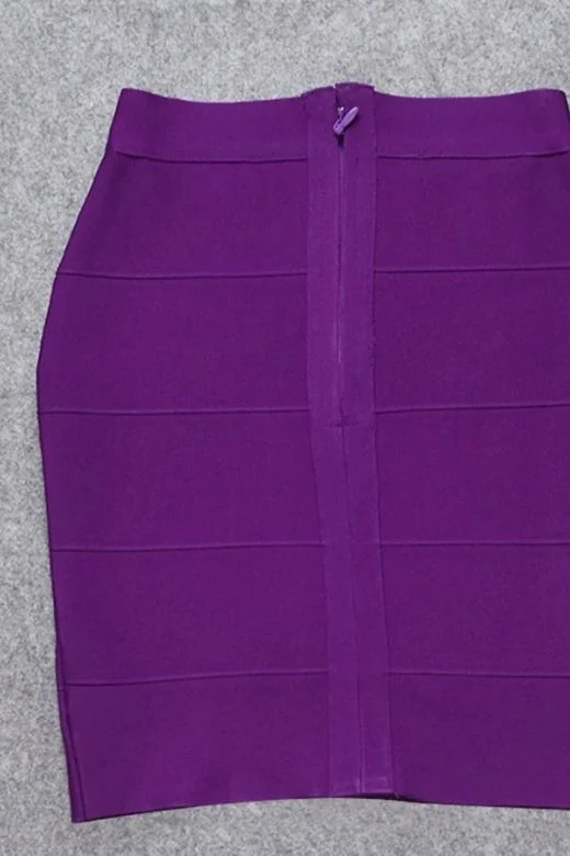 High Waist Bandage Striped Mini Skirt - Plum Purple - Image 9