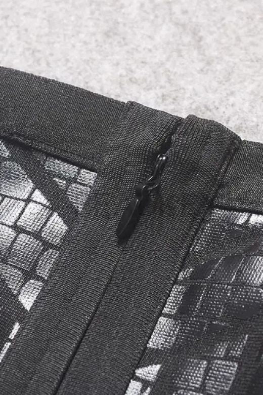 High Waist Leather Pencil Skirt Mini Length - Crocodile Black - Image 8