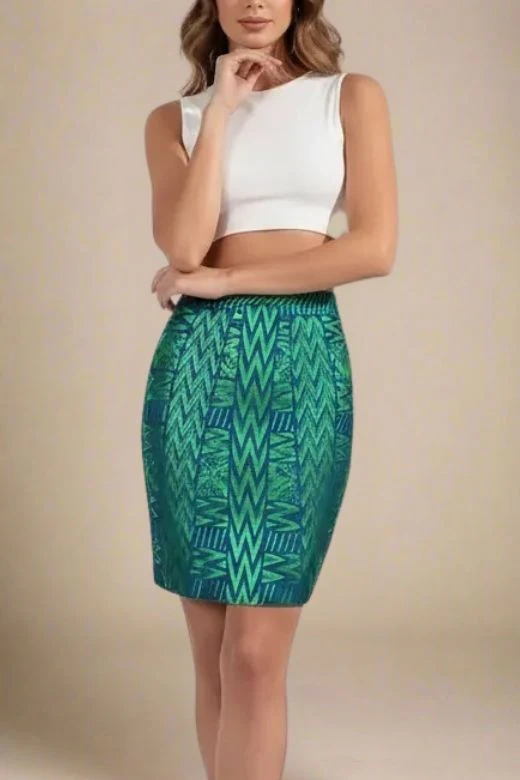 High Waist Metallic Leather Mini Skirt - Emerald Green