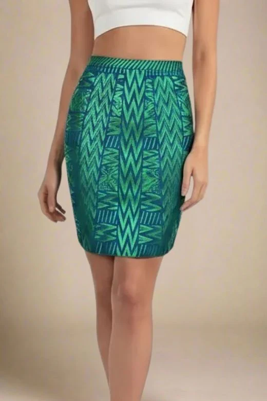 High Waist Metallic Leather Mini Skirt - Emerald Green - Image 3