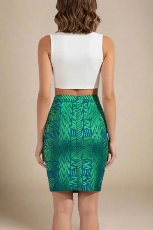 High Waist Metallic Leather Mini Skirt - Emerald Green - Image 5