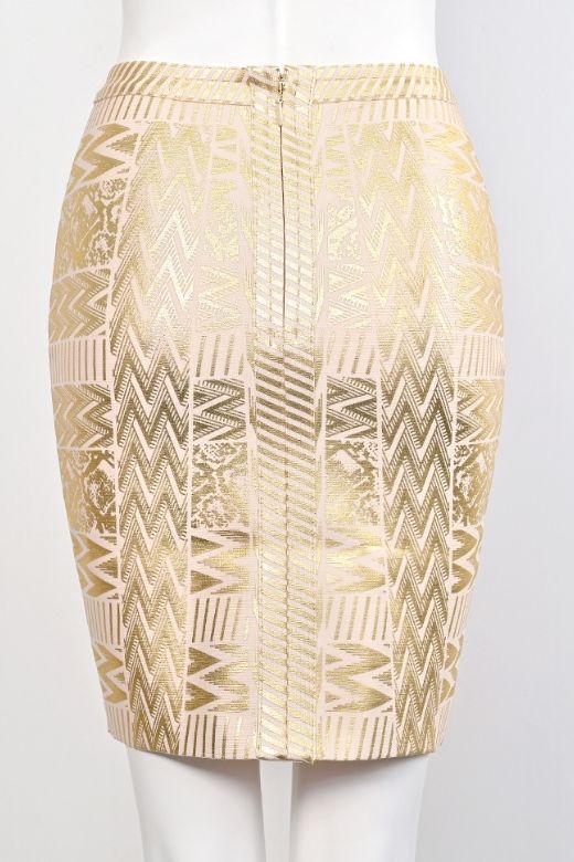 High Waist Metallic Leather Mini Skirt - Gold - Image 8