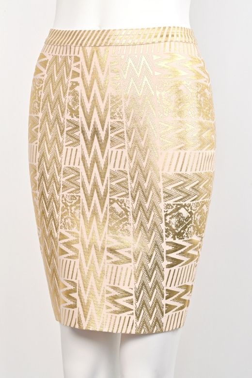 High Waist Metallic Leather Mini Skirt - Gold - Image 9