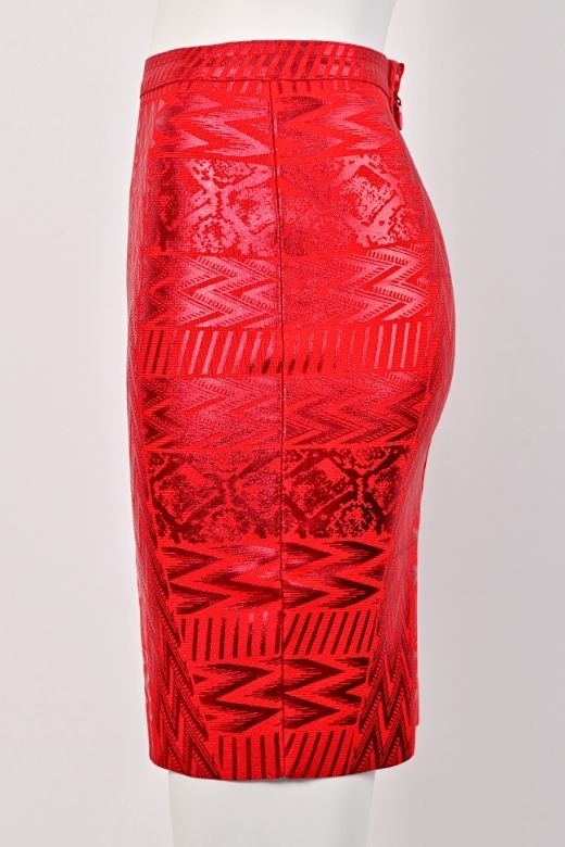 High Waist Metallic Leather Mini Skirt - Lipstick Red - Image 10