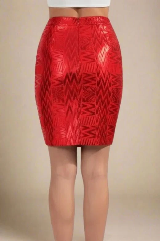 High Waist Metallic Leather Mini Skirt - Lipstick Red - Image 4