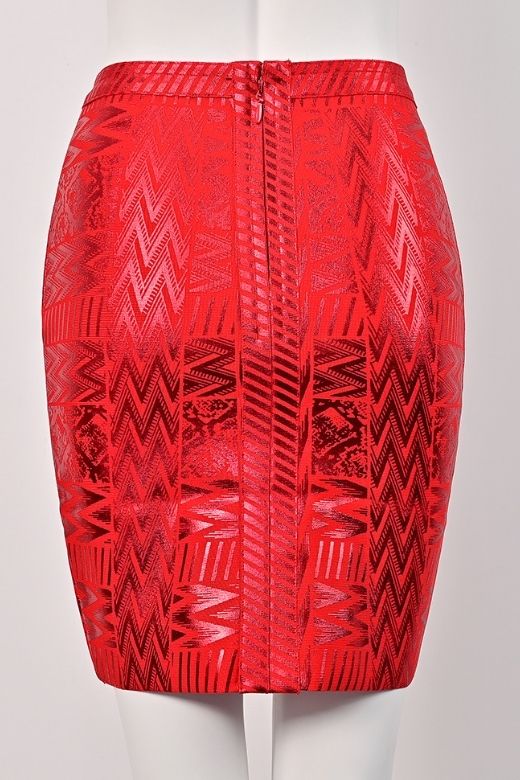 High Waist Metallic Leather Mini Skirt - Lipstick Red - Image 9