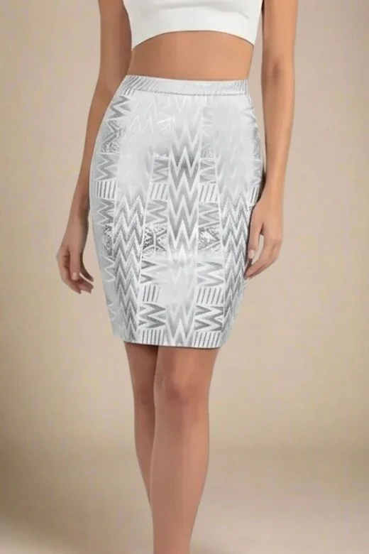 High Waist Metallic Leather Mini Skirt - Silver - Image 3