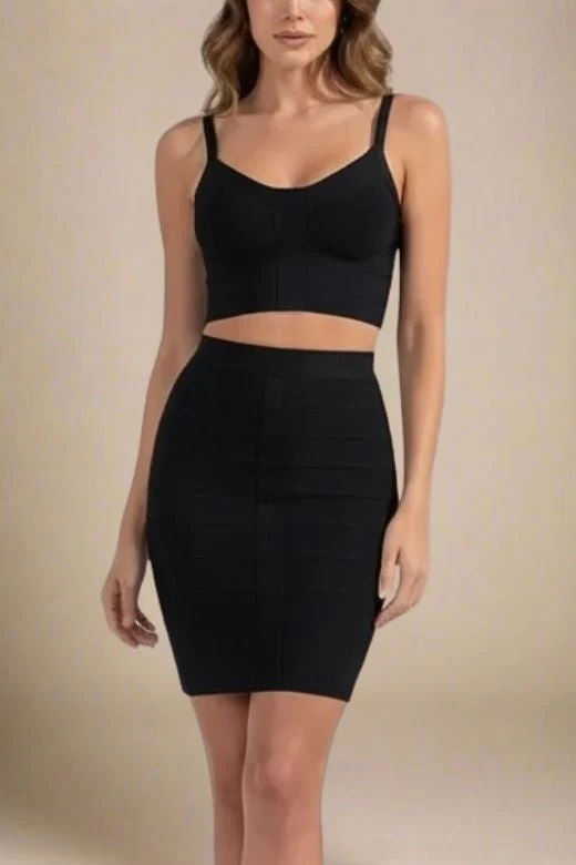 India Bandage Top and Mini Skirt Set - Classic Black - Image 3